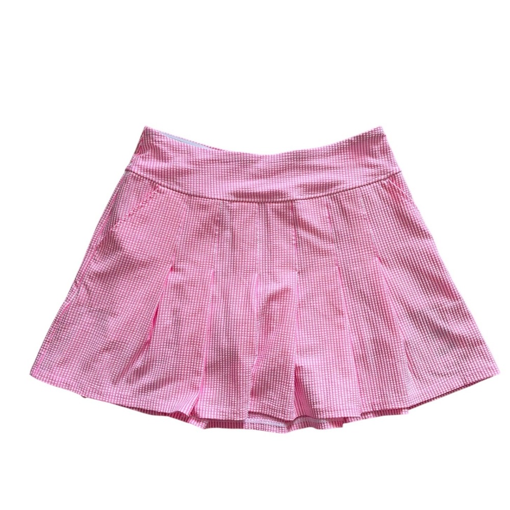 Lilly Pulitzer Priska Skort Women 8 Pink Seersucker Pleated Luxletic Tennis Golf